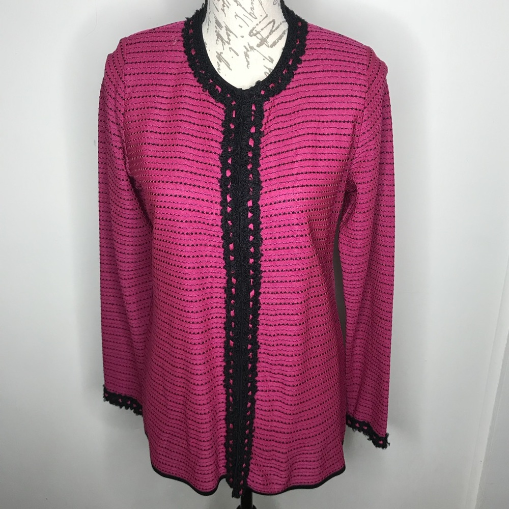 Exclusively Misook Long Open Cardigan Pink Size S